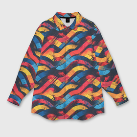 Мужская рубашка oversize 3D с принтом Разноцветные полосы волны в Тюмени,  |  | Тематика изображения на принте: 