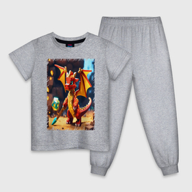 Детская пижама хлопок с принтом Дракон с копьем в стиле майнкрафт в Новосибирске, 100% хлопок |  брюки и футболка прямого кроя, без карманов, на брюках мягкая резинка на поясе и по низу штанин
 | 