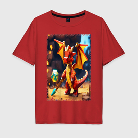 Мужская футболка хлопок Oversize с принтом Дракон с копьем в стиле майнкрафт в Белгороде, 100% хлопок | свободный крой, круглый ворот, “спинка” длиннее передней части | Тематика изображения на принте: 