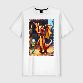 Мужская футболка хлопок Slim с принтом Дракон с копьем в стиле майнкрафт в Белгороде, 92% хлопок, 8% лайкра | приталенный силуэт, круглый вырез ворота, длина до линии бедра, короткий рукав | Тематика изображения на принте: 