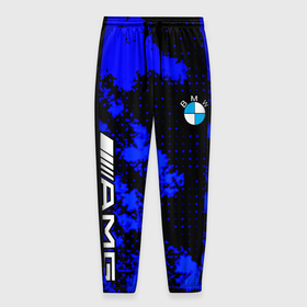 Мужские брюки 3D с принтом BMW sport amg colors blue в Кировске, 100% полиэстер | манжеты по низу, эластичный пояс регулируется шнурком, по бокам два кармана без застежек, внутренняя часть кармана из мелкой сетки | 