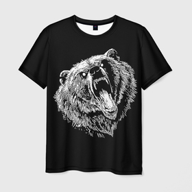 Мужская футболка 3D с принтом Яростный медведь воин в Петрозаводске, 100% полиэфир | прямой крой, круглый вырез горловины, длина до линии бедер | 