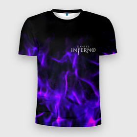 Мужская футболка 3D Slim с принтом Dantes Inferno flame neon в Белгороде, 100% полиэстер с улучшенными характеристиками | приталенный силуэт, круглая горловина, широкие плечи, сужается к линии бедра | 