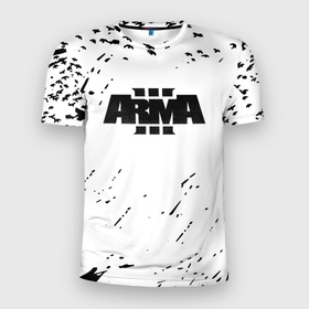 Мужская футболка 3D Slim с принтом Arma 3 брызги красок экшен в Белгороде, 100% полиэстер с улучшенными характеристиками | приталенный силуэт, круглая горловина, широкие плечи, сужается к линии бедра | 