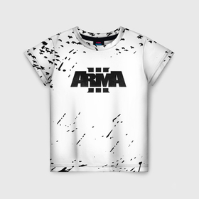 Детская футболка 3D с принтом Arma 3 брызги красок экшен в Екатеринбурге, 100% гипоаллергенный полиэфир | прямой крой, круглый вырез горловины, длина до линии бедер, чуть спущенное плечо, ткань немного тянется | Тематика изображения на принте: 