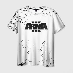 Мужская футболка 3D с принтом Arma 3 брызги красок экшен в Белгороде, 100% полиэфир | прямой крой, круглый вырез горловины, длина до линии бедер | 