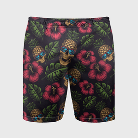 Мужские шорты спортивные с принтом Гавайская тема с ананасовыми черепами в Кировске,  |  | Тематика изображения на принте: 