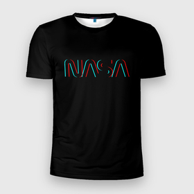 Мужская футболка 3D Slim с принтом NASA glitch color usa , 100% полиэстер с улучшенными характеристиками | приталенный силуэт, круглая горловина, широкие плечи, сужается к линии бедра | 