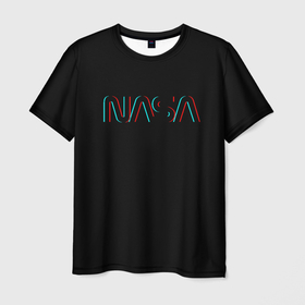 Мужская футболка 3D с принтом NASA glitch color usa в Петрозаводске, 100% полиэфир | прямой крой, круглый вырез горловины, длина до линии бедер | 