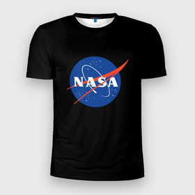 Мужская футболка 3D Slim с принтом NASA logo space , 100% полиэстер с улучшенными характеристиками | приталенный силуэт, круглая горловина, широкие плечи, сужается к линии бедра | 