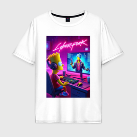 Мужская футболка хлопок Oversize с принтом Gamer Bart   cyberpunk , 100% хлопок | свободный крой, круглый ворот, “спинка” длиннее передней части | 