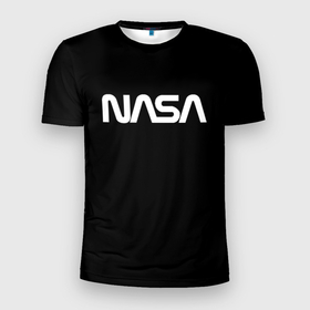 Мужская футболка 3D Slim с принтом NASA space logo , 100% полиэстер с улучшенными характеристиками | приталенный силуэт, круглая горловина, широкие плечи, сужается к линии бедра | 