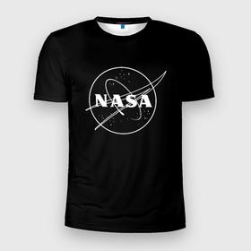 Мужская футболка 3D Slim с принтом NASA белое лого , 100% полиэстер с улучшенными характеристиками | приталенный силуэт, круглая горловина, широкие плечи, сужается к линии бедра | 