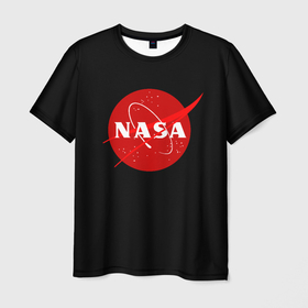 Мужская футболка 3D с принтом NASA redlogo space usa , 100% полиэфир | прямой крой, круглый вырез горловины, длина до линии бедер | 