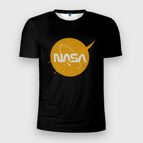 Мужская футболка 3D Slim с принтом NASA yellow logo , 100% полиэстер с улучшенными характеристиками | приталенный силуэт, круглая горловина, широкие плечи, сужается к линии бедра | 