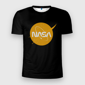 Мужская футболка 3D Slim с принтом NASA yellow logo в Курске, 100% полиэстер с улучшенными характеристиками | приталенный силуэт, круглая горловина, широкие плечи, сужается к линии бедра | Тематика изображения на принте: 