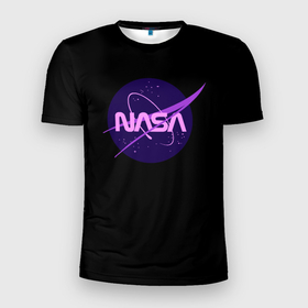 Мужская футболка 3D Slim с принтом NASA neon space , 100% полиэстер с улучшенными характеристиками | приталенный силуэт, круглая горловина, широкие плечи, сужается к линии бедра | 