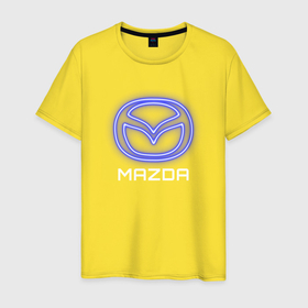 Мужская футболка хлопок с принтом Mazda neon в Курске, 100% хлопок | прямой крой, круглый вырез горловины, длина до линии бедер, слегка спущенное плечо. | Тематика изображения на принте: 
