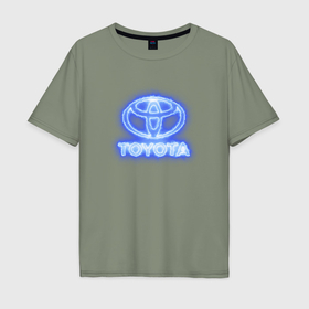 Мужская футболка хлопок Oversize с принтом Toyota neon в Санкт-Петербурге, 100% хлопок | свободный крой, круглый ворот, “спинка” длиннее передней части | 
