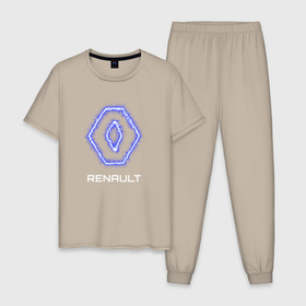 Мужская пижама хлопок с принтом Renault neon в Белгороде, 100% хлопок | брюки и футболка прямого кроя, без карманов, на брюках мягкая резинка на поясе и по низу штанин
 | Тематика изображения на принте: 