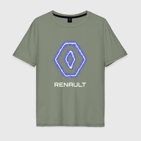Мужская футболка хлопок Oversize с принтом Renault neon в Кировске, 100% хлопок | свободный крой, круглый ворот, “спинка” длиннее передней части | 