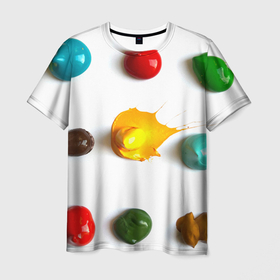 Мужская футболка 3D с принтом Палитра красок на белом фоне , 100% полиэфир | прямой крой, круглый вырез горловины, длина до линии бедер | 