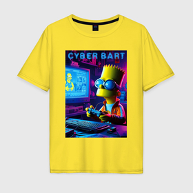 Мужская футболка хлопок Oversize с принтом Cyber Bart is an avid gamer , 100% хлопок | свободный крой, круглый ворот, “спинка” длиннее передней части | 