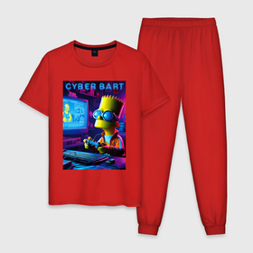 Мужская пижама хлопок с принтом Cyber Bart is an avid gamer , 100% хлопок | брюки и футболка прямого кроя, без карманов, на брюках мягкая резинка на поясе и по низу штанин
 | Тематика изображения на принте: 