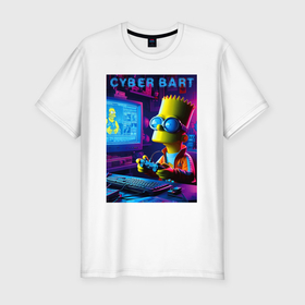 Мужская футболка хлопок Slim с принтом Cyber Bart is an avid gamer , 92% хлопок, 8% лайкра | приталенный силуэт, круглый вырез ворота, длина до линии бедра, короткий рукав | 