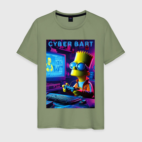 Мужская футболка хлопок с принтом Cyber Bart is an avid gamer , 100% хлопок | прямой крой, круглый вырез горловины, длина до линии бедер, слегка спущенное плечо. | Тематика изображения на принте: 
