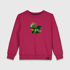 Детский свитшот хлопок с принтом Зеленый дракон в стиле майнкрафт , 100% хлопок | круглый вырез горловины, эластичные манжеты, пояс и воротник | 