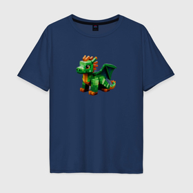 Мужская футболка хлопок Oversize с принтом Зеленый дракон в стиле майнкрафт в Тюмени, 100% хлопок | свободный крой, круглый ворот, “спинка” длиннее передней части | 