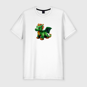 Мужская футболка хлопок Slim с принтом Зеленый дракон в стиле майнкрафт в Тюмени, 92% хлопок, 8% лайкра | приталенный силуэт, круглый вырез ворота, длина до линии бедра, короткий рукав | Тематика изображения на принте: 