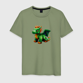 Мужская футболка хлопок с принтом Зеленый дракон в стиле майнкрафт в Тюмени, 100% хлопок | прямой крой, круглый вырез горловины, длина до линии бедер, слегка спущенное плечо. | Тематика изображения на принте: 