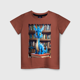 Детская футболка хлопок с принтом Дракон на фоне книг в стиле майнкрафт в Курске, 100% хлопок | круглый вырез горловины, полуприлегающий силуэт, длина до линии бедер | 
