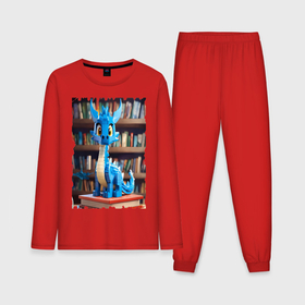 Мужская пижама с лонгсливом хлопок с принтом Дракон на фоне книг в стиле майнкрафт в Курске,  |  | 