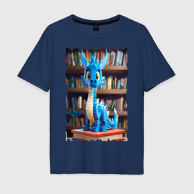 Мужская футболка хлопок Oversize с принтом Дракон на фоне книг в стиле майнкрафт в Курске, 100% хлопок | свободный крой, круглый ворот, “спинка” длиннее передней части | 