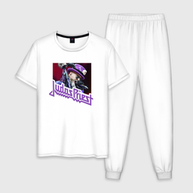 Мужская пижама хлопок с принтом Rob Halford   Judas Priest в Тюмени, 100% хлопок | брюки и футболка прямого кроя, без карманов, на брюках мягкая резинка на поясе и по низу штанин
 | 