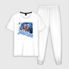 Мужская пижама хлопок с принтом Rob and Richi   Judas Priest в Курске, 100% хлопок | брюки и футболка прямого кроя, без карманов, на брюках мягкая резинка на поясе и по низу штанин
 | 