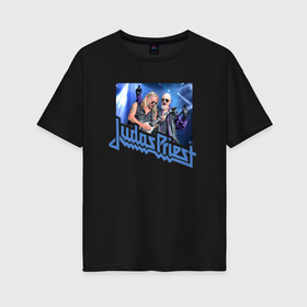 Женская футболка хлопок Oversize с принтом Rob and Richi   Judas Priest в Санкт-Петербурге, 100% хлопок | свободный крой, круглый ворот, спущенный рукав, длина до линии бедер
 | 