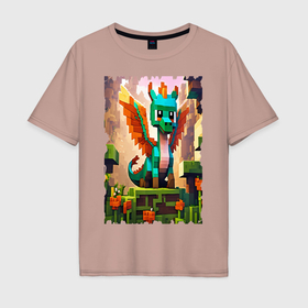 Мужская футболка хлопок Oversize с принтом Зеленый дракон в стиле майнкрафт , 100% хлопок | свободный крой, круглый ворот, “спинка” длиннее передней части | 