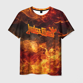 Мужская футболка 3D с принтом Fire   Judas Priest , 100% полиэфир | прямой крой, круглый вырез горловины, длина до линии бедер | 