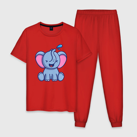 Мужская пижама хлопок с принтом Радостный слонёнок , 100% хлопок | брюки и футболка прямого кроя, без карманов, на брюках мягкая резинка на поясе и по низу штанин
 | 
