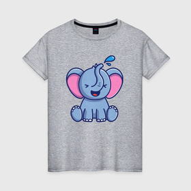 Женская футболка хлопок с принтом Радостный слонёнок в Петрозаводске, 100% хлопок | прямой крой, круглый вырез горловины, длина до линии бедер, слегка спущенное плечо | 