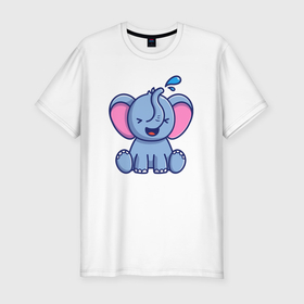 Мужская футболка хлопок Slim с принтом Радостный слонёнок в Санкт-Петербурге, 92% хлопок, 8% лайкра | приталенный силуэт, круглый вырез ворота, длина до линии бедра, короткий рукав | 