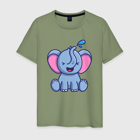Мужская футболка хлопок с принтом Радостный слонёнок в Кировске, 100% хлопок | прямой крой, круглый вырез горловины, длина до линии бедер, слегка спущенное плечо. | 