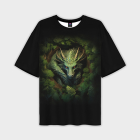 Мужская футболка oversize 3D с принтом Зеленый  дракон в дупле дерева в Новосибирске,  |  | Тематика изображения на принте: 