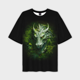 Мужская футболка oversize 3D с принтом Зеленый древесный дракон в зарослях в Петрозаводске,  |  | 