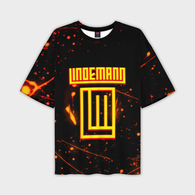 Мужская футболка oversize 3D с принтом Тилль Линдеманн огненное лого бенд в Новосибирске,  |  | Тематика изображения на принте: 