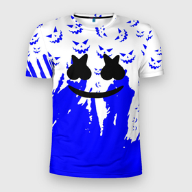 Мужская футболка 3D Slim с принтом Marshmello dj blue pattern music band в Курске, 100% полиэстер с улучшенными характеристиками | приталенный силуэт, круглая горловина, широкие плечи, сужается к линии бедра | Тематика изображения на принте: 